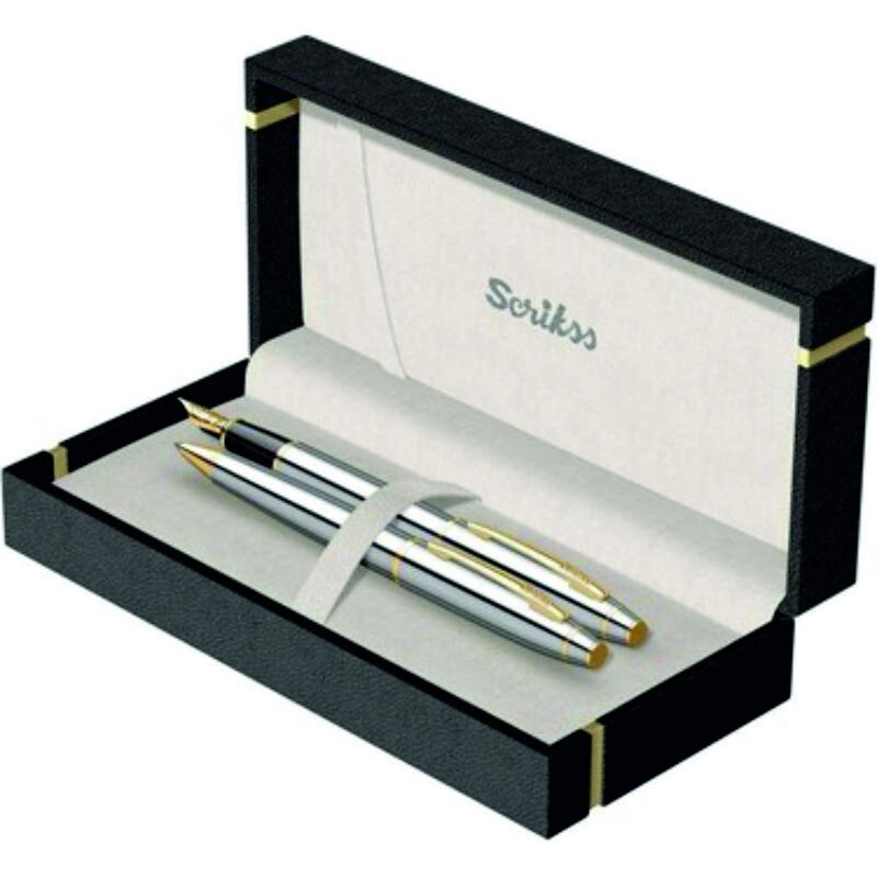 Scrikss Takım Kalem Dolma+Tükenmez Gold Krom 35