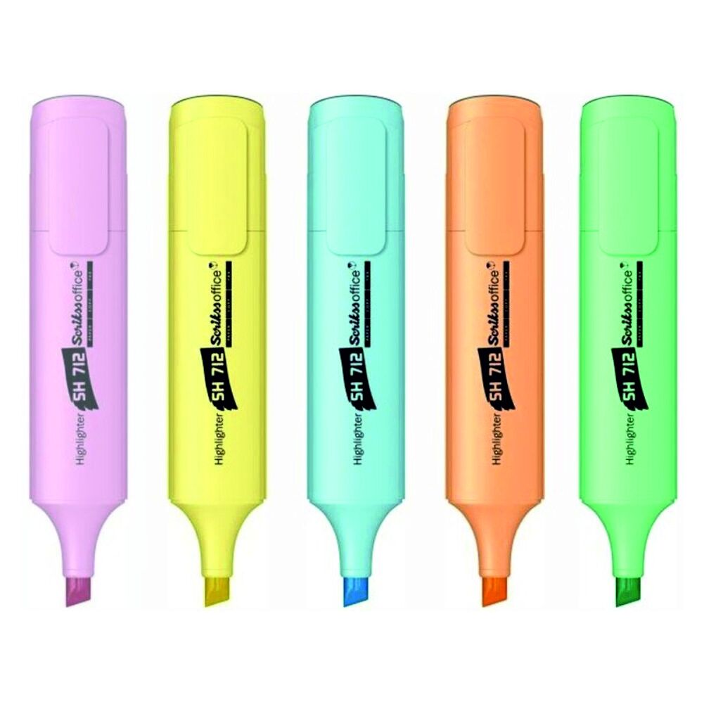 SCRIKSS OFFICE FOSFORLU KALEM SH712 PASTEL KARIŞIK RENK 5 Lİ SET