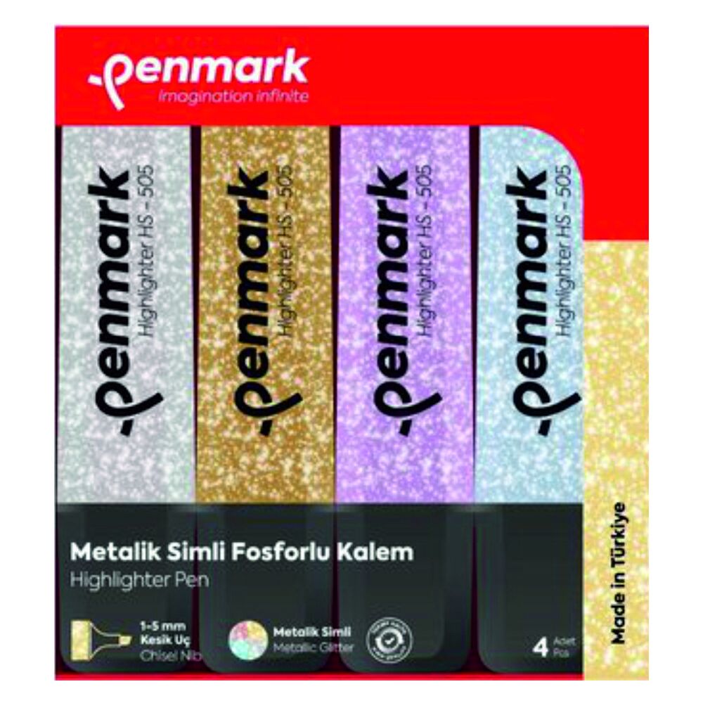 Penmark Fosforlu Kalem 4 Lü Karışık Renk Simli